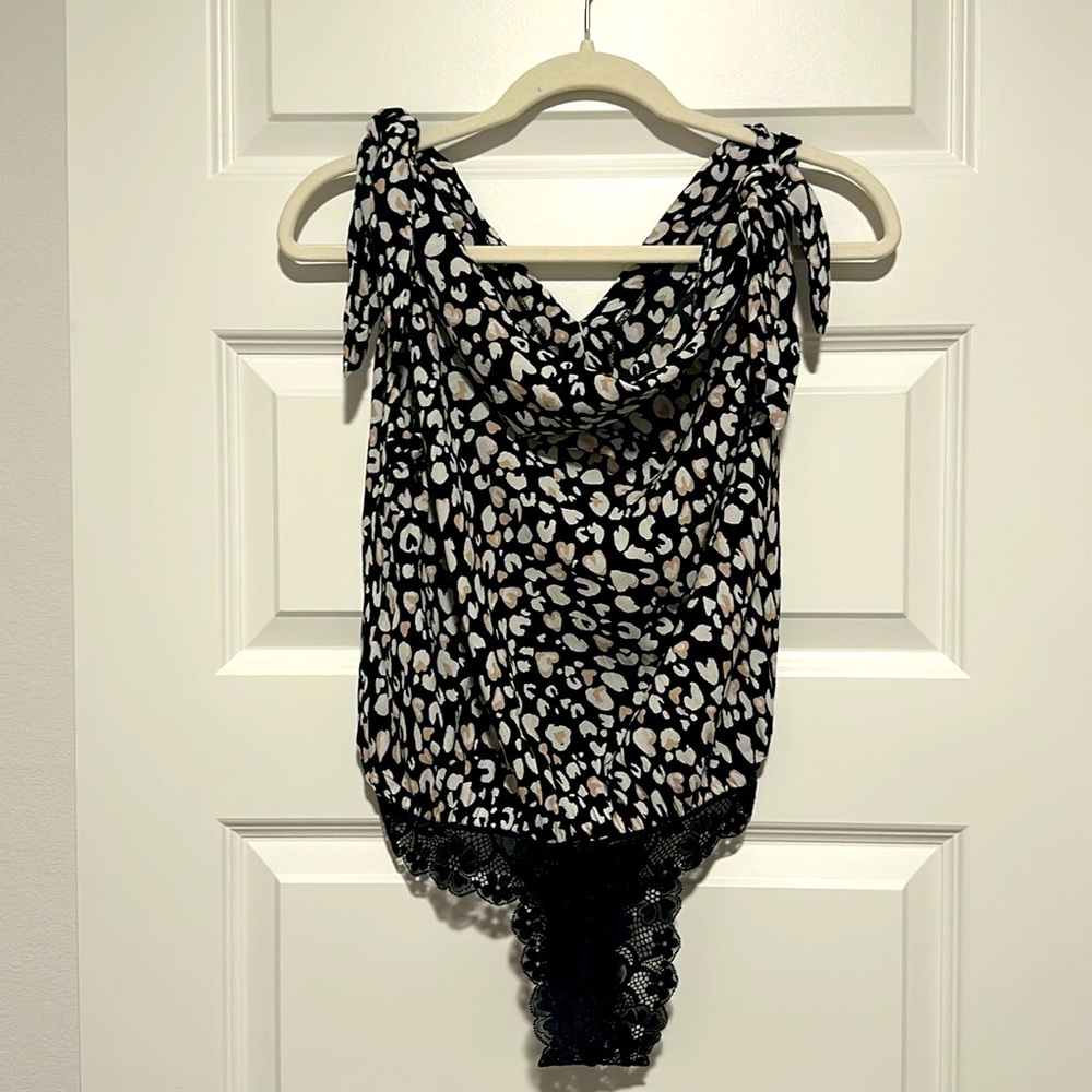 Free People intimately black and white hearts bodysuit size small
